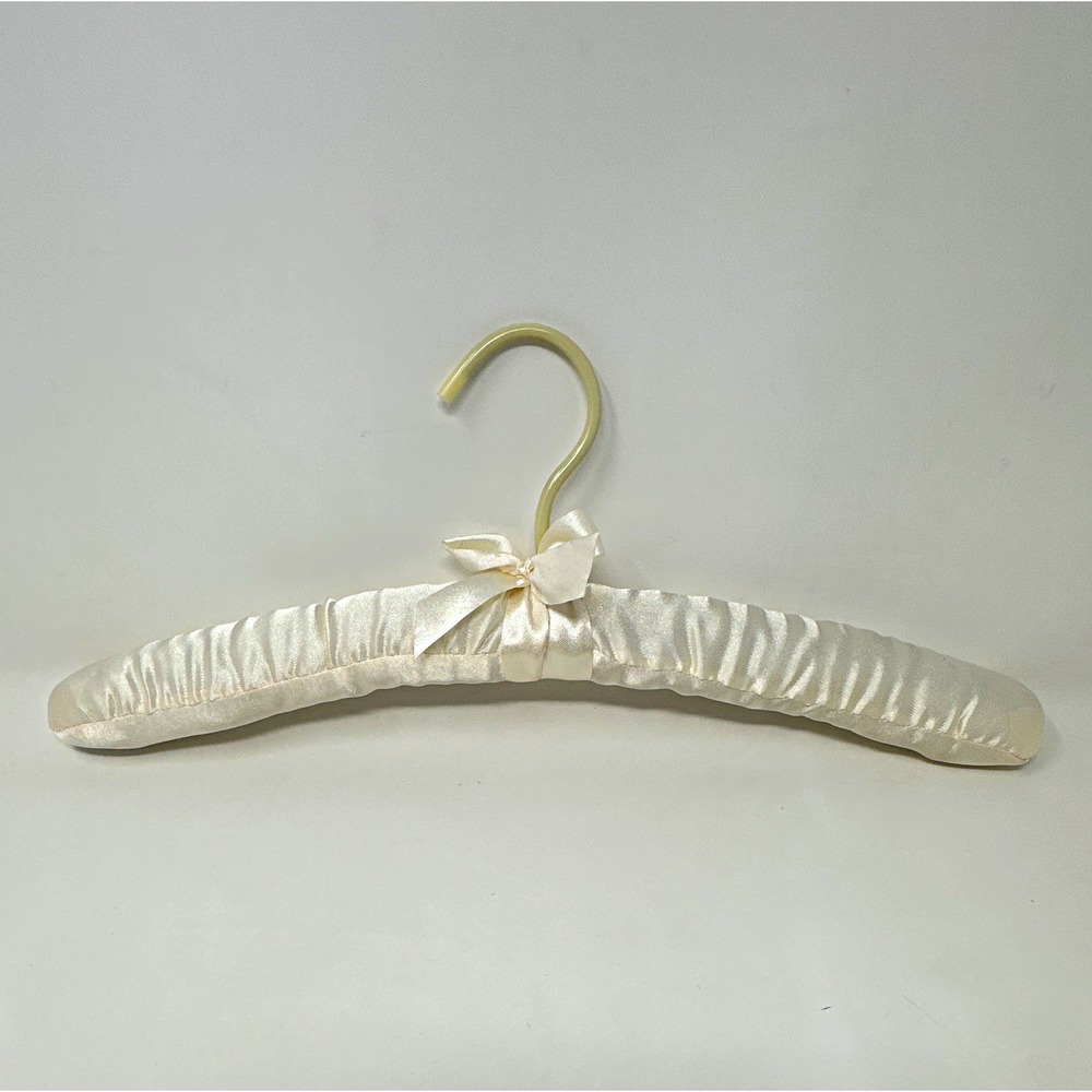 Vintage Ivory Satin Padded Clothes Hanger with Bow Shabby Chic Boudoir Vanity